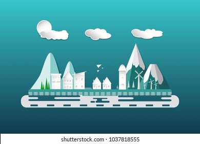 city flat scene design with building apartment and forest mountains. landscapes Vector illustrations