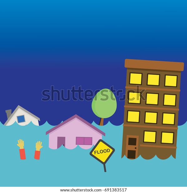 City flood flat vector\
illustration 