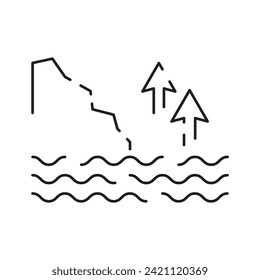 City flood line icon, climate change and ecology, water disaster vector icon, vector graphics, editable stroke outline sign, eps 10