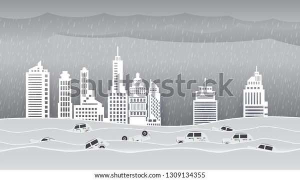 city ​​flood ,flooding water in city street\
,vector design