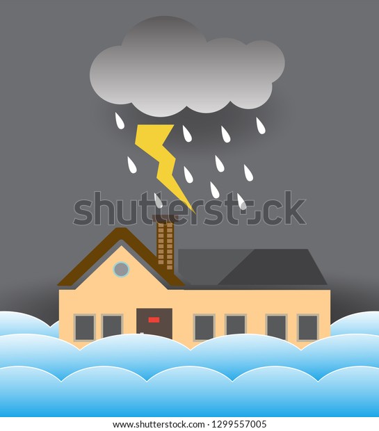 City floods,Natural disasters, paper art style,\
vector design