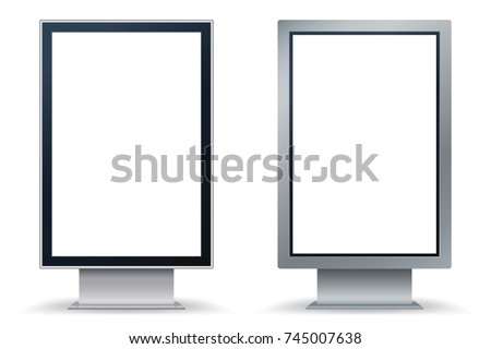 City Format mock up isolated on white background. City Lightbox with black and silver frame. Vertical blank billboard for demonstration of design. Easy editable template. Vector illustration. Eps 10