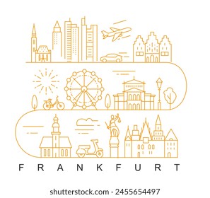 city of Frankfurt in outline style on white