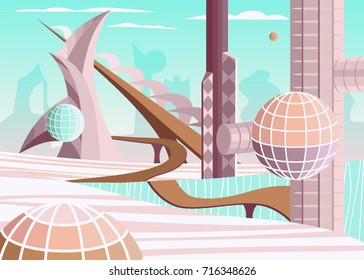 The city of the future with flying spherical houses