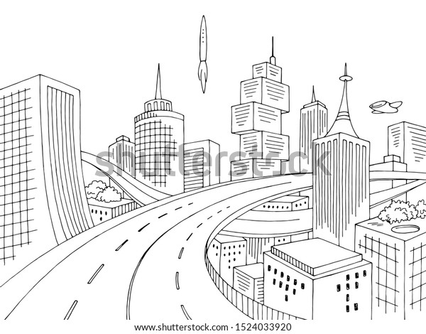 City Future Graphic Black White Cityscape Stock Vector (Royalty Free ...