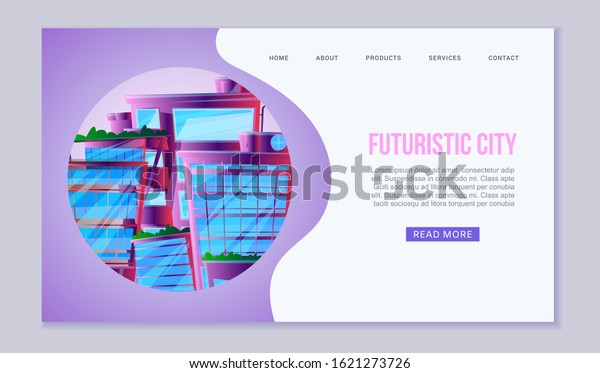 City of future web\
vector template. Amazing alien-look neon city scape with floating\
town, skyscrapers and roof greenery. Illustration of futuristic\
city website or landing.