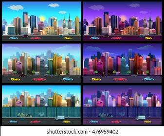 City Game Backgrounds Set ,2d game application. Vector Illustration for your application , project.