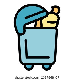 City garbage bin icon outline vector. Trash bag. Waste plastic color flat