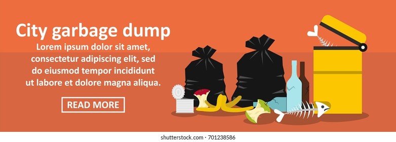 City garbage dump banner horizontal concept. Flat illustration of city garbage dump banner horizontal vector concept for web