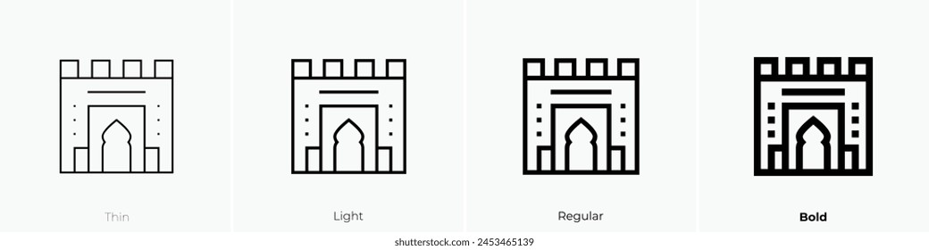 icono de la puerta de la ciudad. Diseño de estilo fino, ligero, regular y audaz aislado sobre fondo blanco
