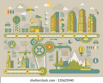 City gear info graphic elements,ecology vector background