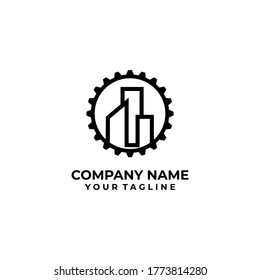 City Gear Line Logo Vector Industrial Symbol Stock Vector 