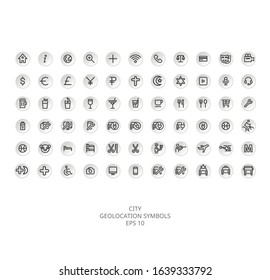 City geolocation icon pack for web site design, map, app, UI. Vector illustration EPS10.
