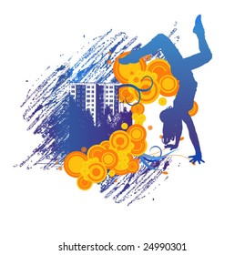 city girl dancer cool vector yellow and violet illustration