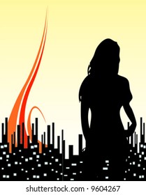 city and girl silhouette