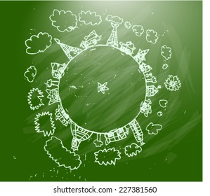 city, globe,  sketch