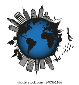 City globe travel silhouette