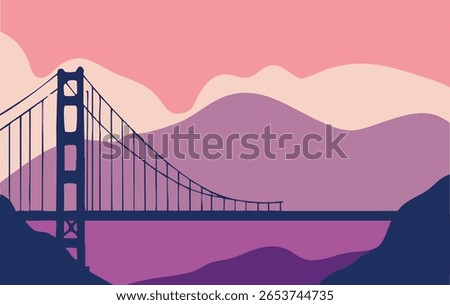 city golden gate bridge and mountains behind the bridge illustration for social media banner, website	
