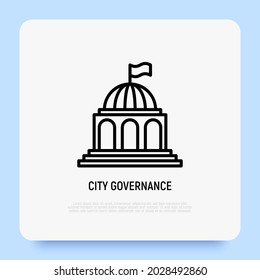 City government thin line icon. City hall, municipality. Modern vector illustration of building.