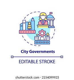 City governments concept icon. Municipal government. Institution example abstract idea thin line illustration. Isolated outline drawing. Editable stroke. Arial, Myriad Pro-Bold fonts used