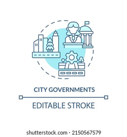 City governments turquoise concept icon. Municipal government. Institution example abstract idea thin line illustration. Isolated outline drawing. Editable stroke. Arial, Myriad Pro-Bold fonts used