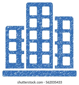 City grainy textured icon for overlay watermark stamps. Flat symbol with unclean texture. Dotted vector blue ink rubber seal stamp with grunge design on a white background.