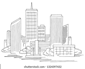 City Graphic Black White Cityscape Sketch Stock Vector (Royalty Free ...