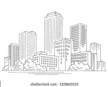 City graphic black white cityscape skyline sketch illustration vector