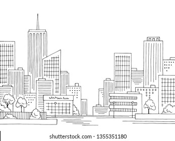 City graphic black white cityscape skyline sketch illustration vector