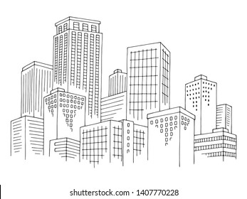 City graphic black white cityscape skyline sketch illustration vector