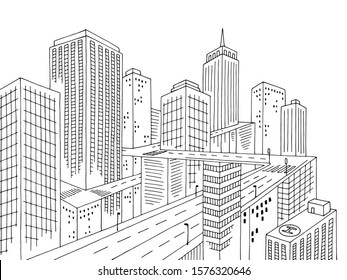 City graphic black white cityscape skyline sketch illustration vector