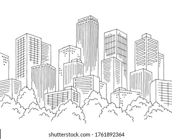 cartoon city buildings black and white
