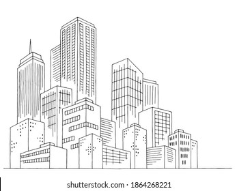 City graphic black white cityscape skyline sketch illustration vector