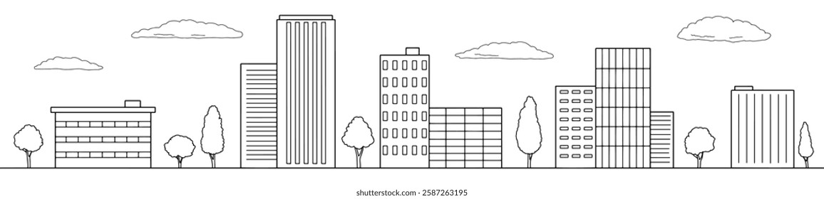 City graphic black white cityscape skyline long sketch illustration vector 