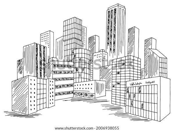 City Graphic Black White Cityscape Sketch Stock Vector (Royalty Free ...