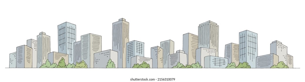 Color gráfico de la ciudad largo horizonte de la ciudad ilustración vector 