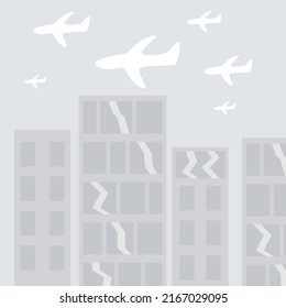 city in gray against the background of aircraft