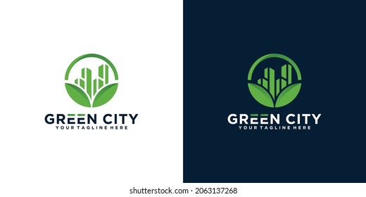 city greening logo design inspiration with circles and tall buildings