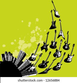 City guitar grunge vector background Has space for text.