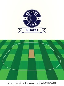 City of Gujarat, India Cricket green field, Vector Illustration Abstract Editable image