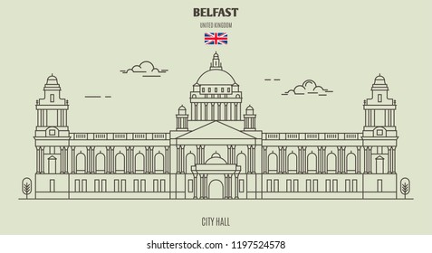 City Hall in Belfast, UK. Landmark icon in linear style