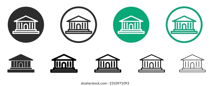 City hall building icon set. Community town hall thin line icon set. Government embassy or parliament vector pictogram. Mayor house symbol.