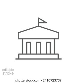 City hall building icon. Simple outline style. Municipal, hall town, embassy, council, government concept. Thin line symbol. Vector illustration isolated. Editable stroke.