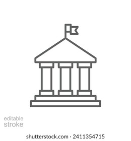 City hall building icon. Simple outline style. Municipal, hall town, embassy, council, government concept. Thin line symbol. Vector illustration isolated. Editable stroke.