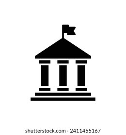 Icono del edificio del ayuntamiento. Estilo sólido simple. Municipal, ayuntamiento, embajada, concejo, concepto de gobierno. Silueta negra, símbolo de glifo. Ilustración vectorial aislada.