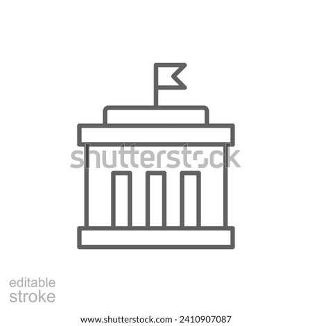 City hall building icon. Simple outline style. Municipal, hall town, embassy, council, government concept. Thin line symbol. Vector illustration isolated. Editable stroke.