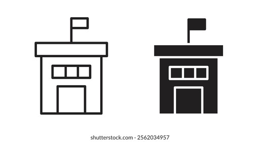 City hall building icons in flat and line style set.