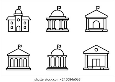 City hall building line icon set, outline vector sign, linear style pictogram, vector illustration on white background.