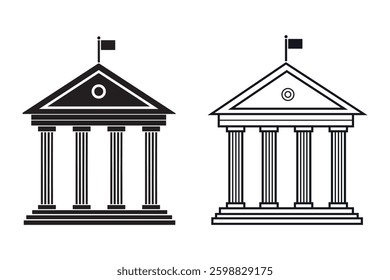 City hall building line icon set. Capitol symbol, Architecture and Travel collection. outline vector sign, Classic Pillar Structure in Black and White.