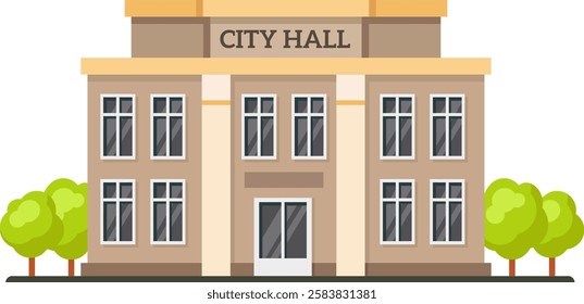 City Hall building surrounded by trees symbolizes local government, embodying administration, civic duties, and community services within the urban landscape